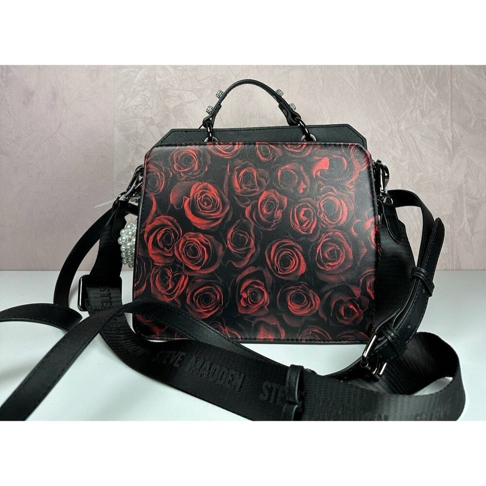 Steve Madden Rose Print Mini Satchel Crossbody Pearl Chain Gothic Y2K BEvelyn - Picture 11 of 16
